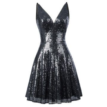 Kate Kasin Shinning Sequins Ärmellos V-Ausschnitt U-Back Abendkleid Cocktailkleid KK001075-1